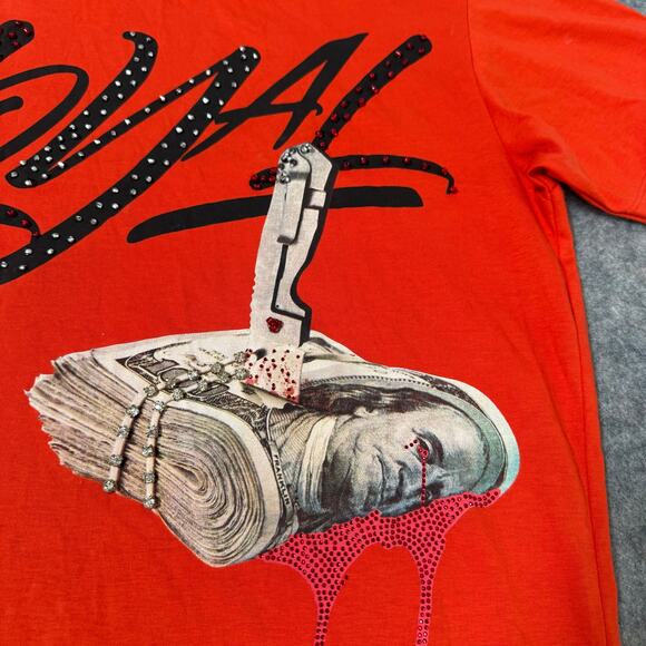 Plus Eighteen Men's Loyal Money Graphic Beaded 100% Cotton Red T-Shirt Size Med - Picture 3 of 10